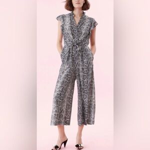 Rebecca Taylor 100% Silk Snake Print Jumpsuit w. Wide Leg & Pockets - Grey -Sz 4